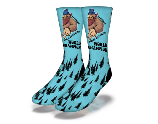 BIGFOOT SOCIAL DISTANCING CHAMPION Funny Quarantine Socks (Blue)