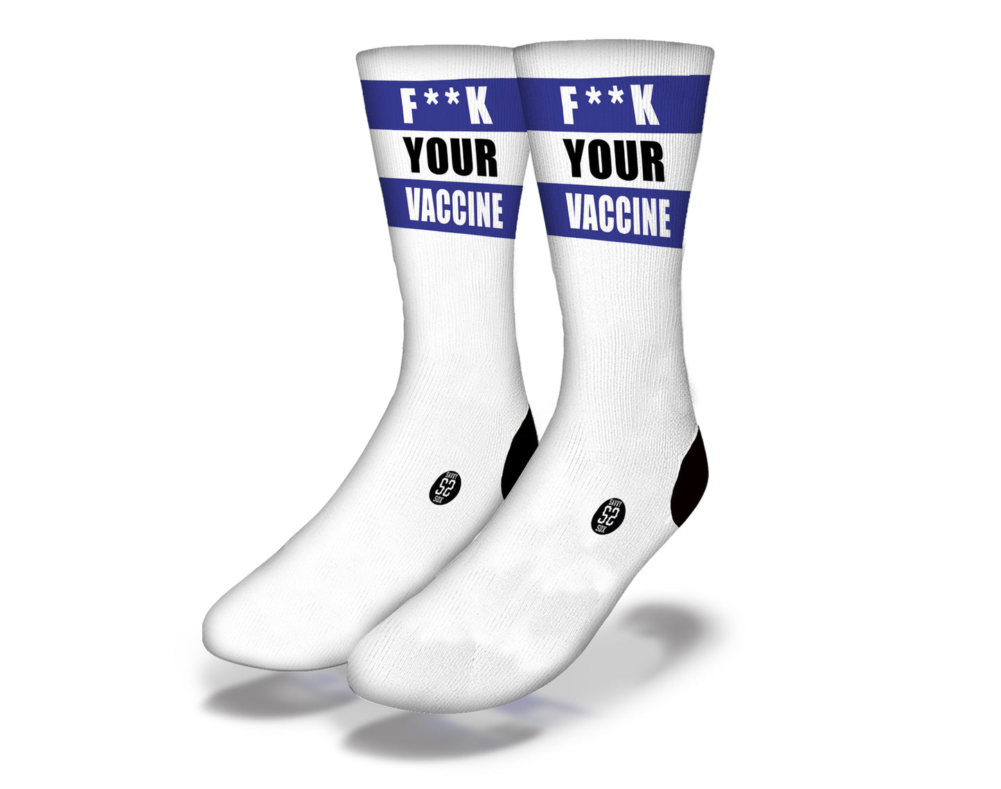 F**K YOUR VACCINE Funny Coronavirus Novelty Socks (Blue)
