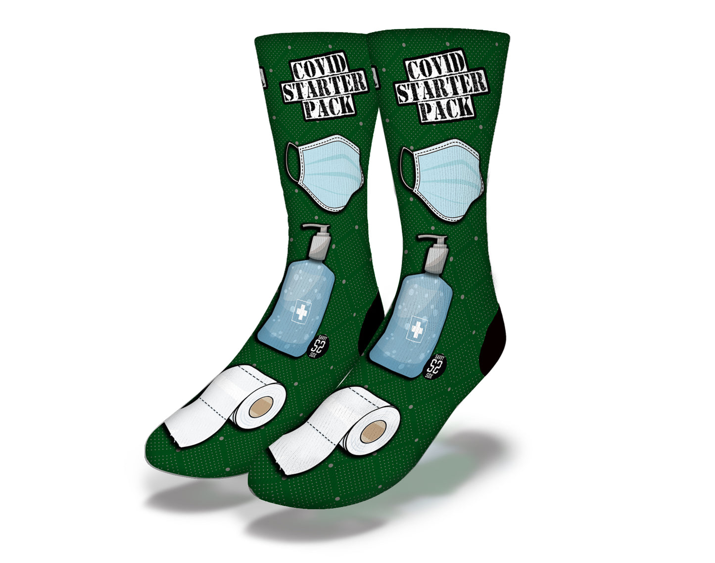COVID STARTER PACK Funny Coronavirus Quarantine Socks (Green)
