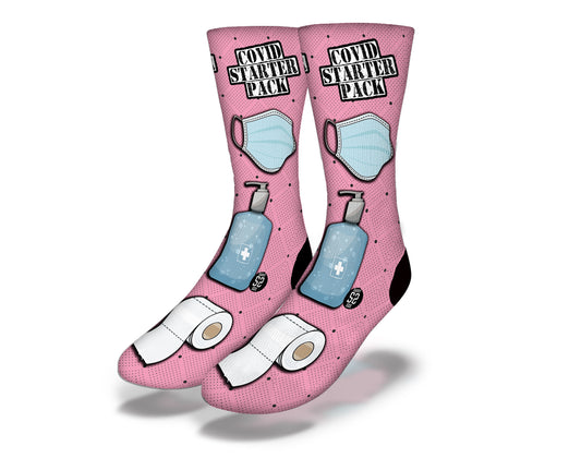 COVID STARTER PACK Funny Coronavirus Quarantine Socks (Pink)