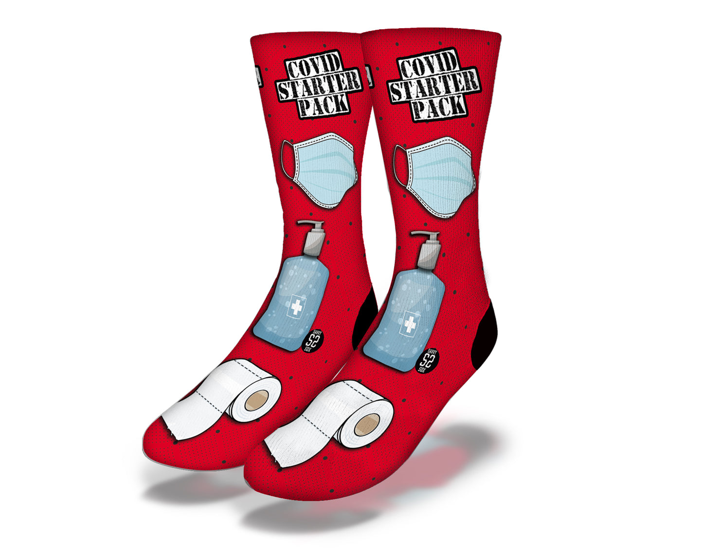 COVID STARTER PACK Funny Coronavirus Quarantine Socks (Red)