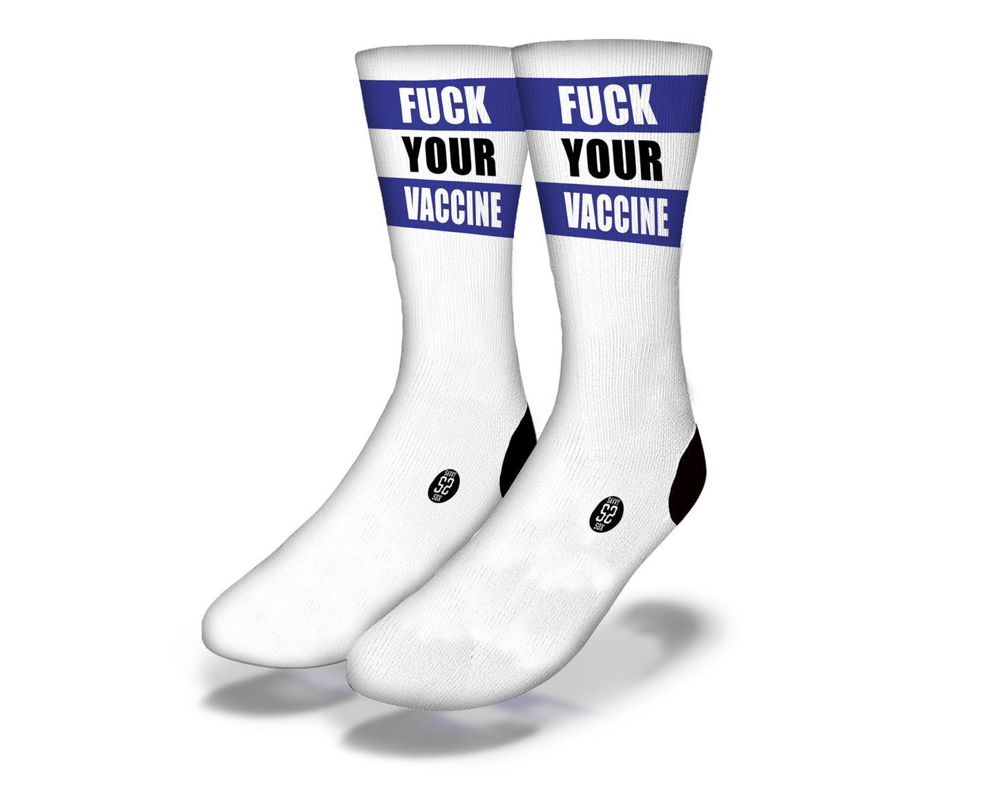 F**K YOUR VACCINE *EXPLICIT* Funny Coronavirus Novelty Socks (Blue Stripe)