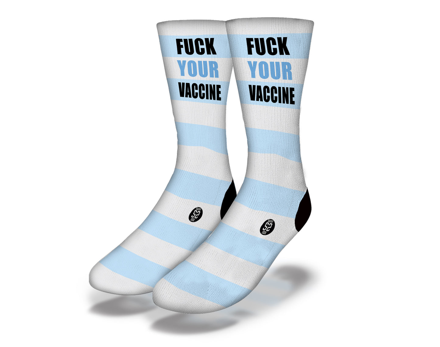 F**K YOUR VACCINE *EXPLICIT* Funny Coronavirus Novelty Socks (Multi Color Stripes)