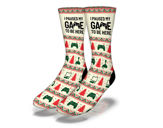 I PAUSED MY GAME TO BE HERE Gamer Christmas Socks