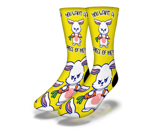 YOU WANT A PIECE OF ME Fun Easter Bunny Socks (Yellow)