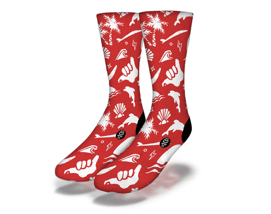RUSTIC SURF Fun Surfing Socks (Red)