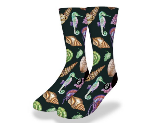 SEAHORSES & SEASHELLS Fun Sea Life Socks