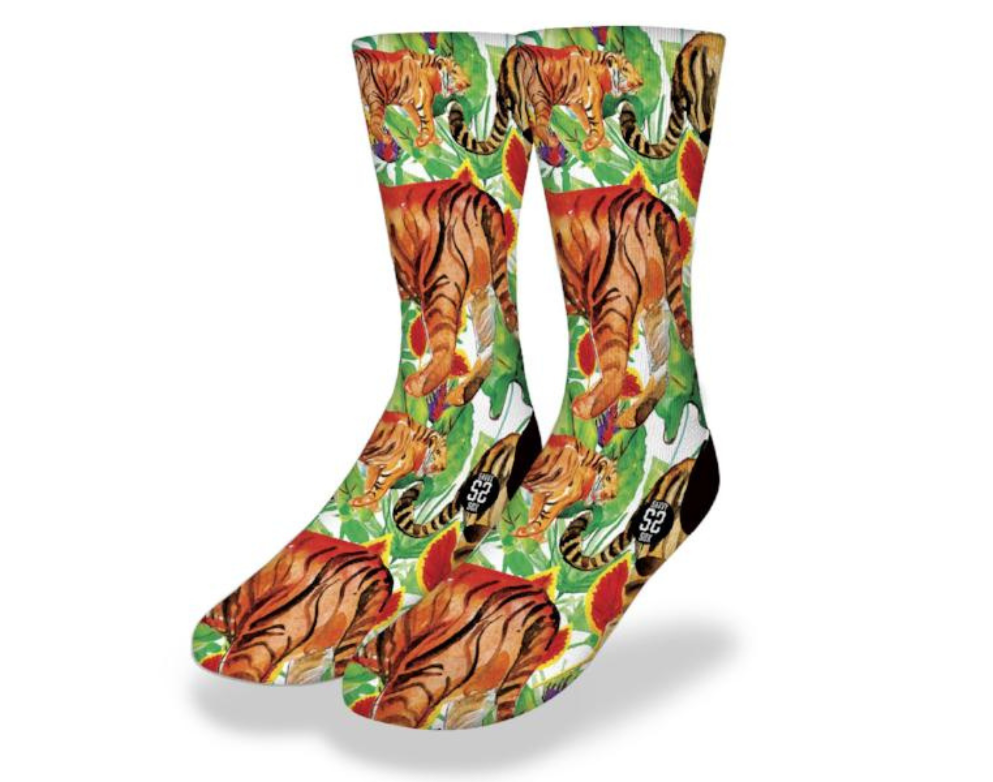 SCOWLING TIGER FACE Fun Animal Print Socks