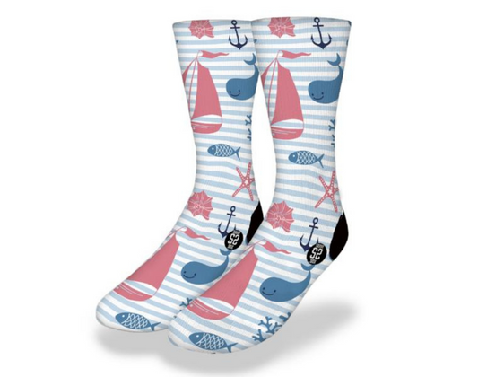 VINTAGE WHALES & SAILS Fun Sea Life Socks