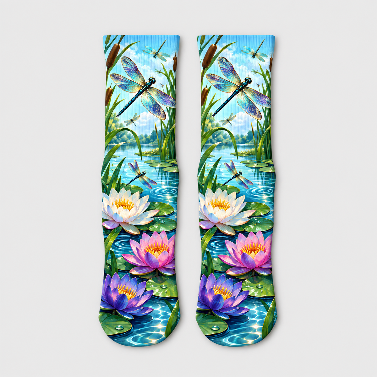 Insects Dragonfly Lotus Pond Socks