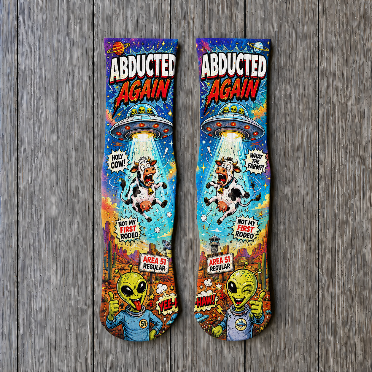 Alien Abducted Again socks