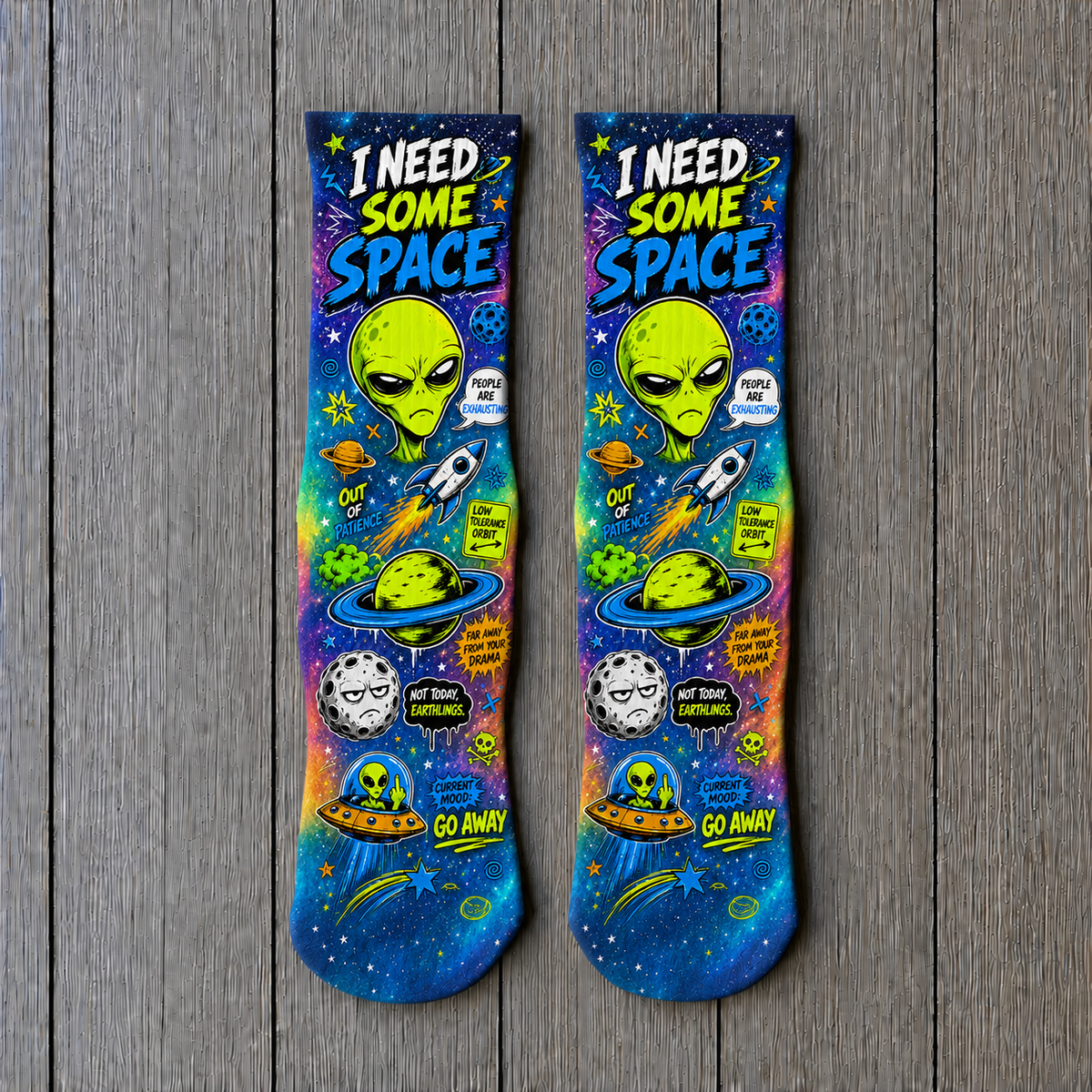 Alien I Need Some Space socks