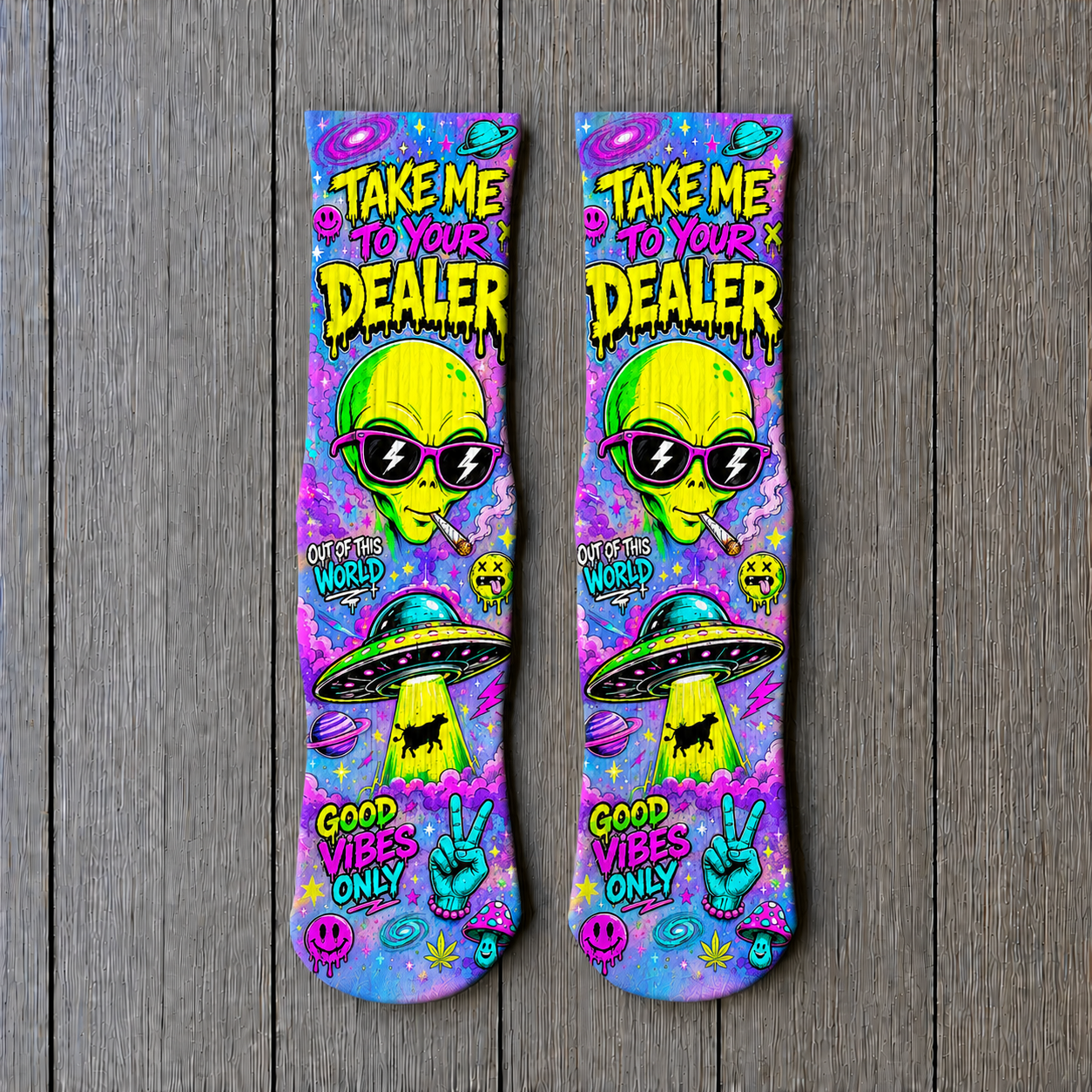 Alien Take Me To your Dealer Vibes socks