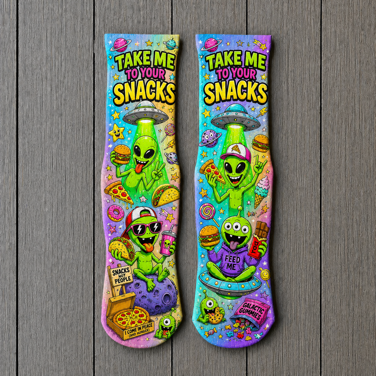 Alien Take Me To Your Snacks Socks