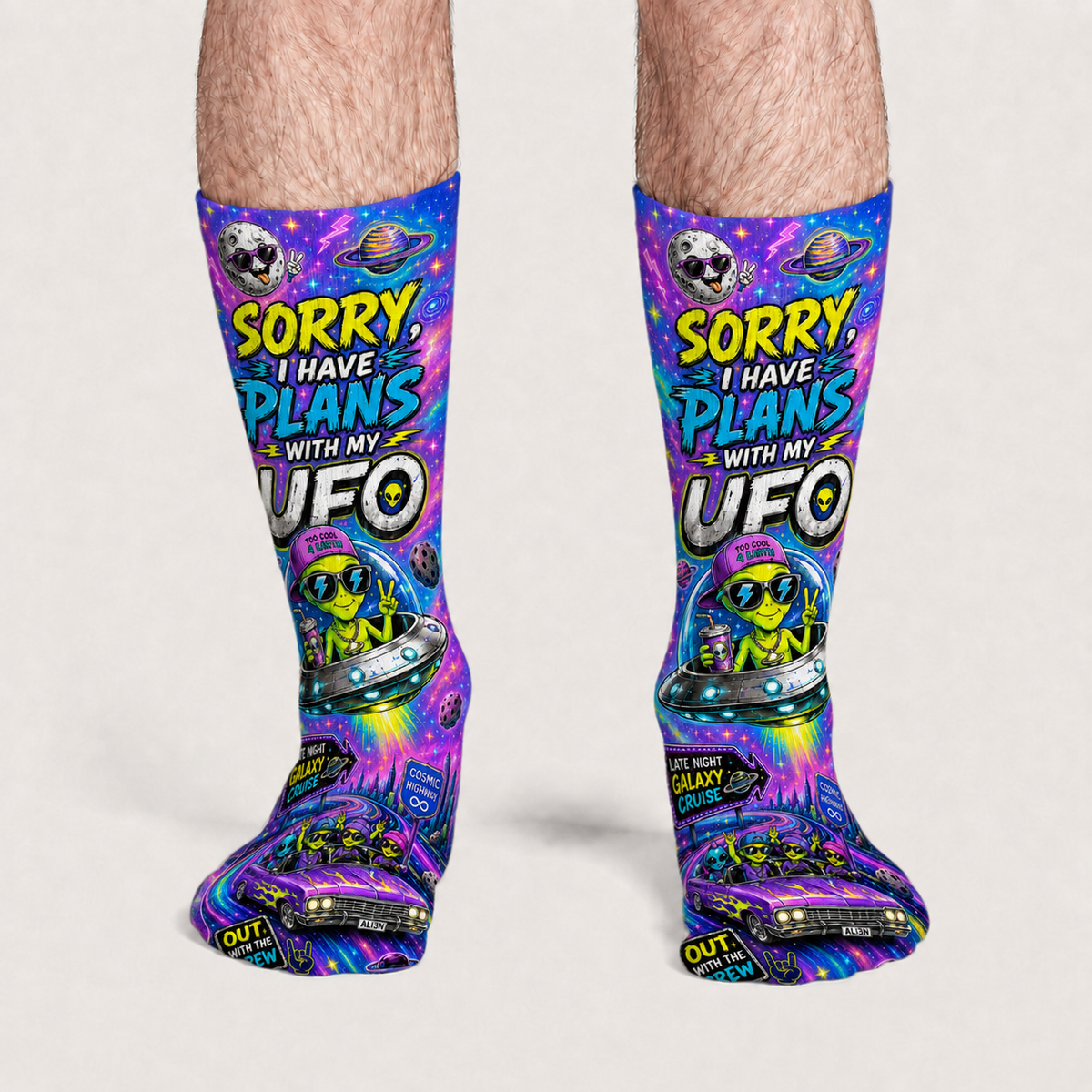 Alien Sorry I Have Plans socks