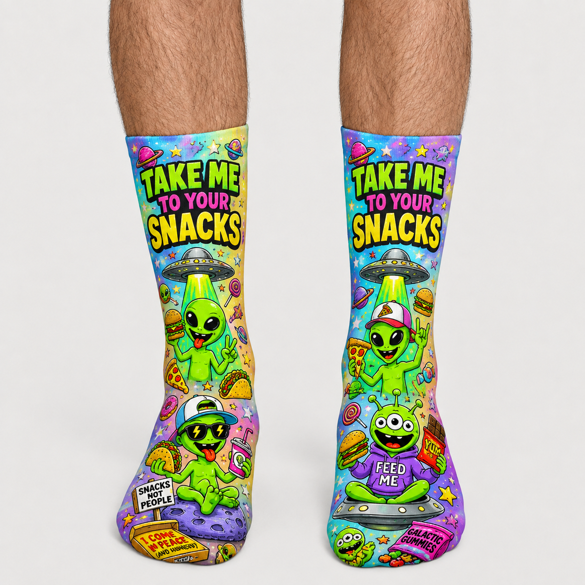 Alien Take Me To Your Snacks Socks