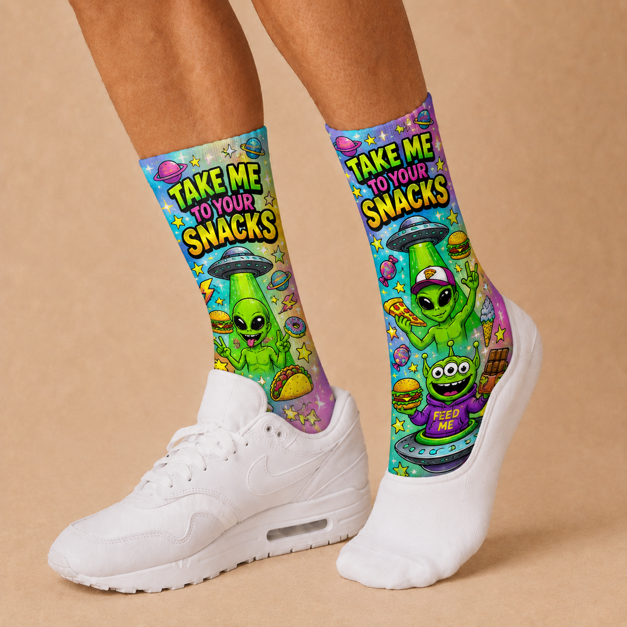 Alien Take Me To Your Snacks Socks