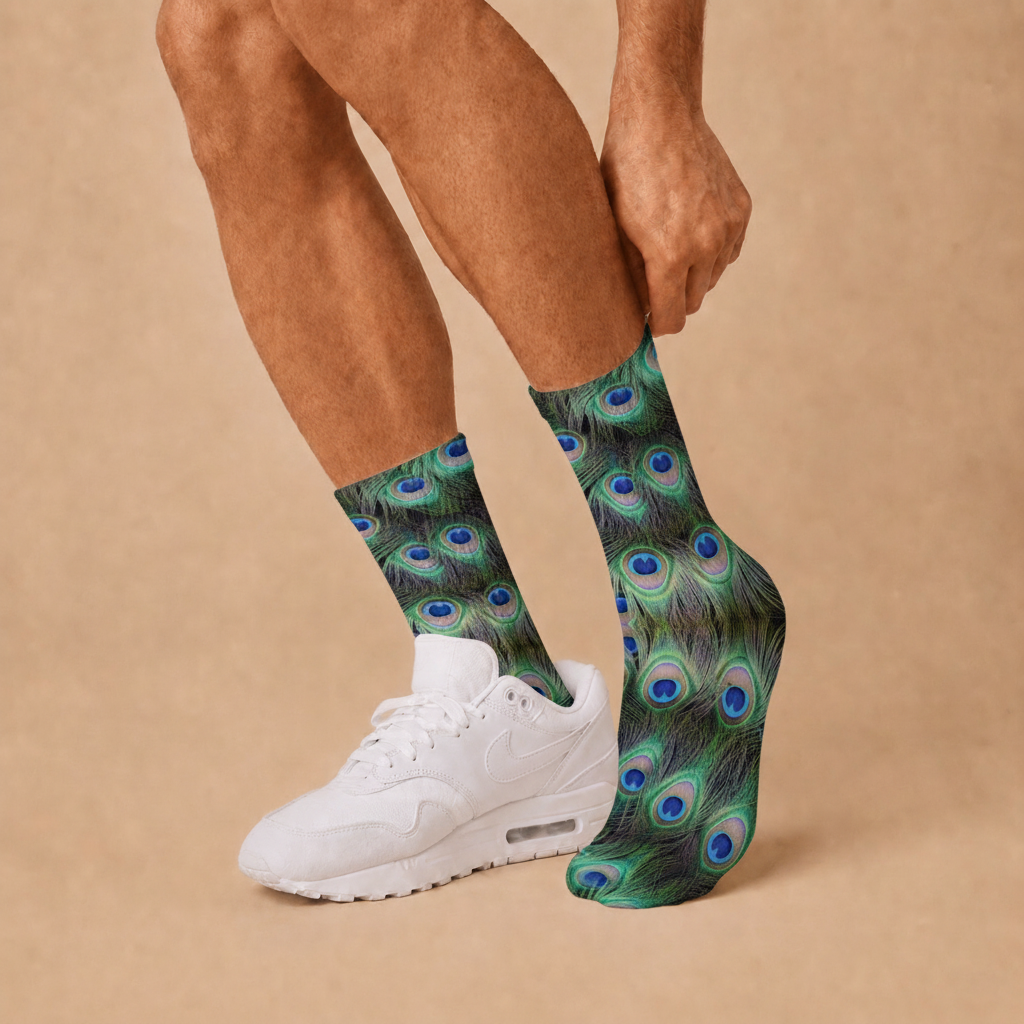 Peacock Print Crew Socks
