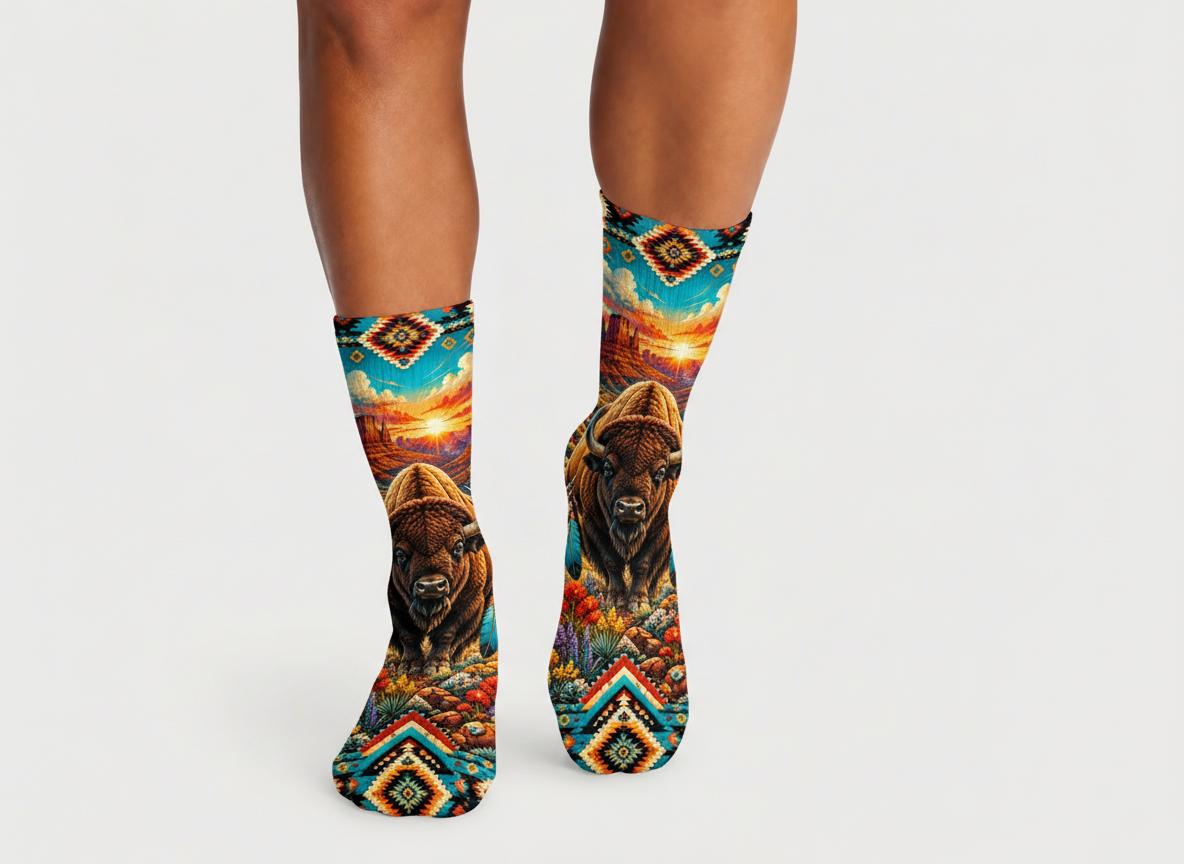 Southwestern Bison Sunset socks