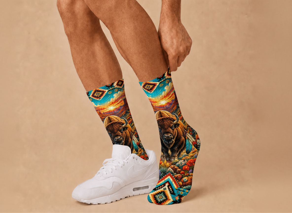 Southwestern Bison Sunset socks