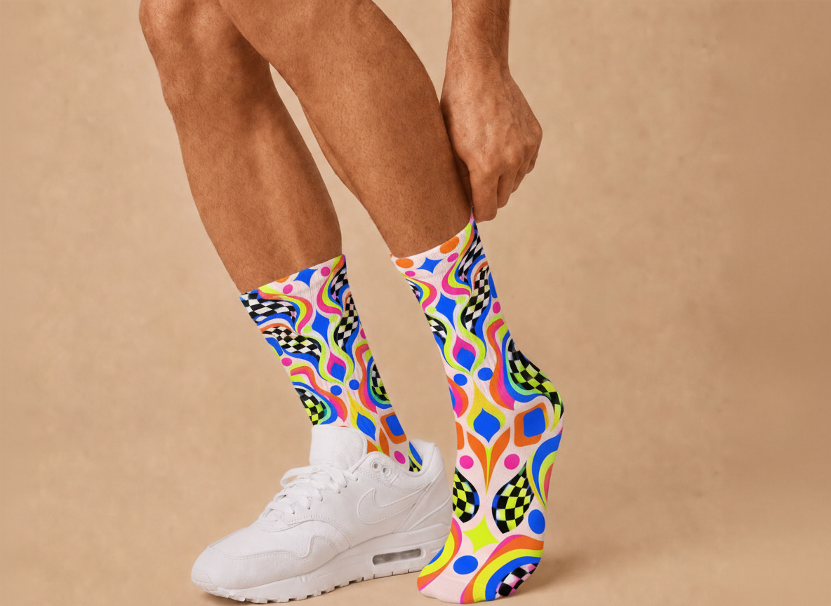 Psychedelic Checker Wave socks