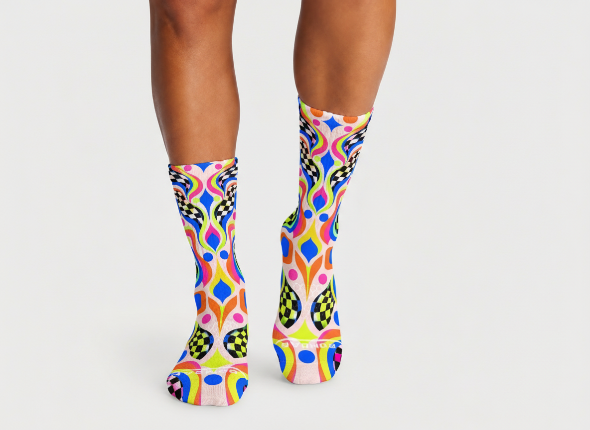 Psychedelic Checker Wave socks