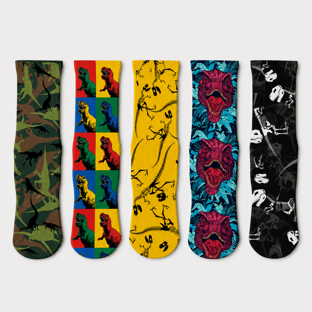 Dinosaur Crew Socks (1, 3 & 5-Pair Options)