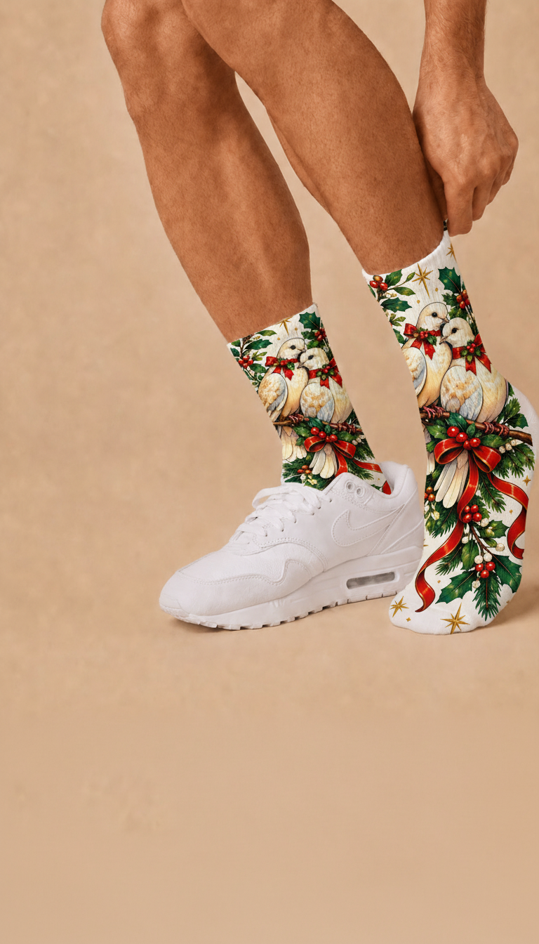Christmas 6 Doves and Holly socks