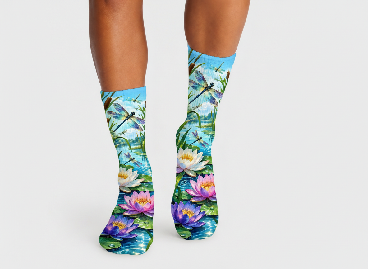 Insects Dragonfly Lotus Pond Socks