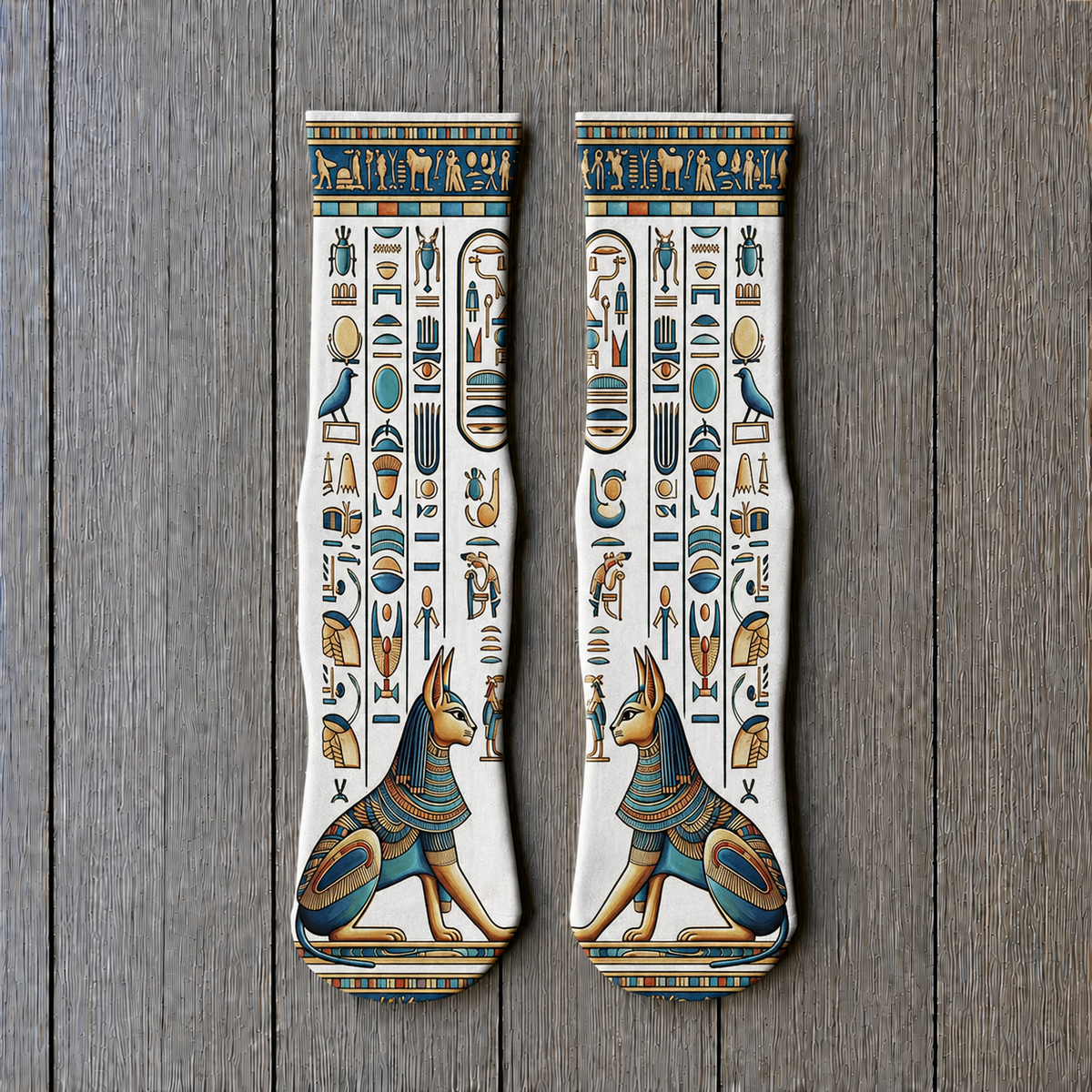 Egyptian Bastet Hieroglyph Queen Socks