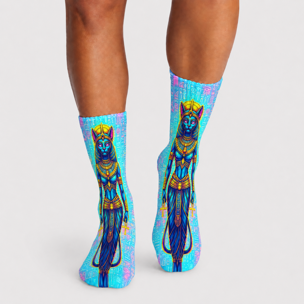 Egyptian Bastet Neon Hieroglyph Guardian Socks