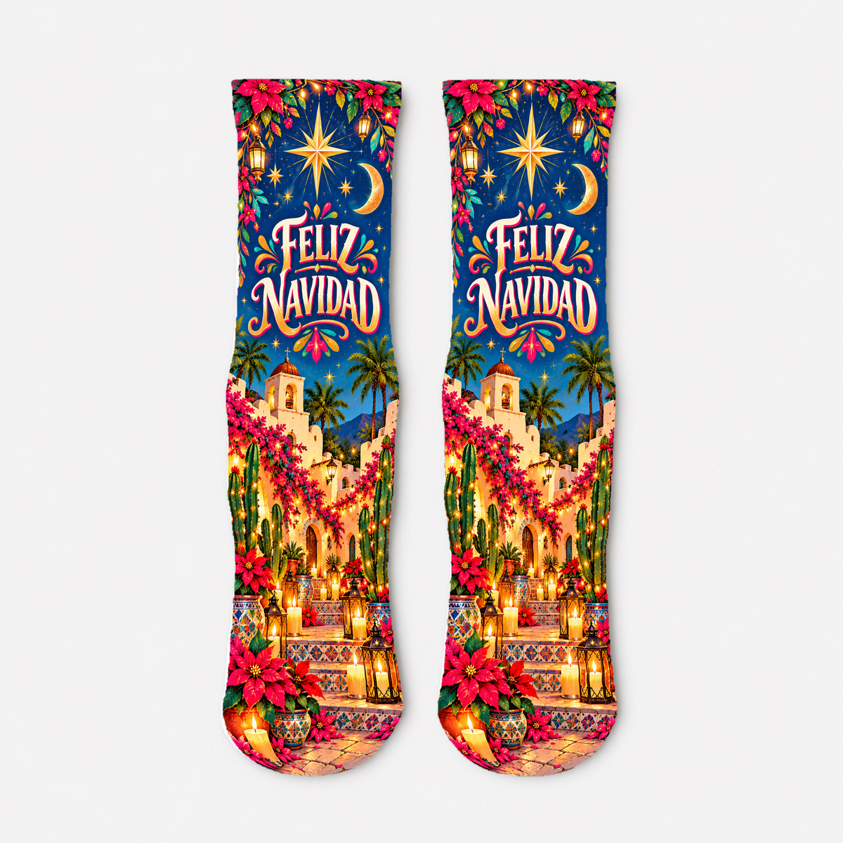 Christmas 39 Feliz Navidad Mexican Courtyard socks