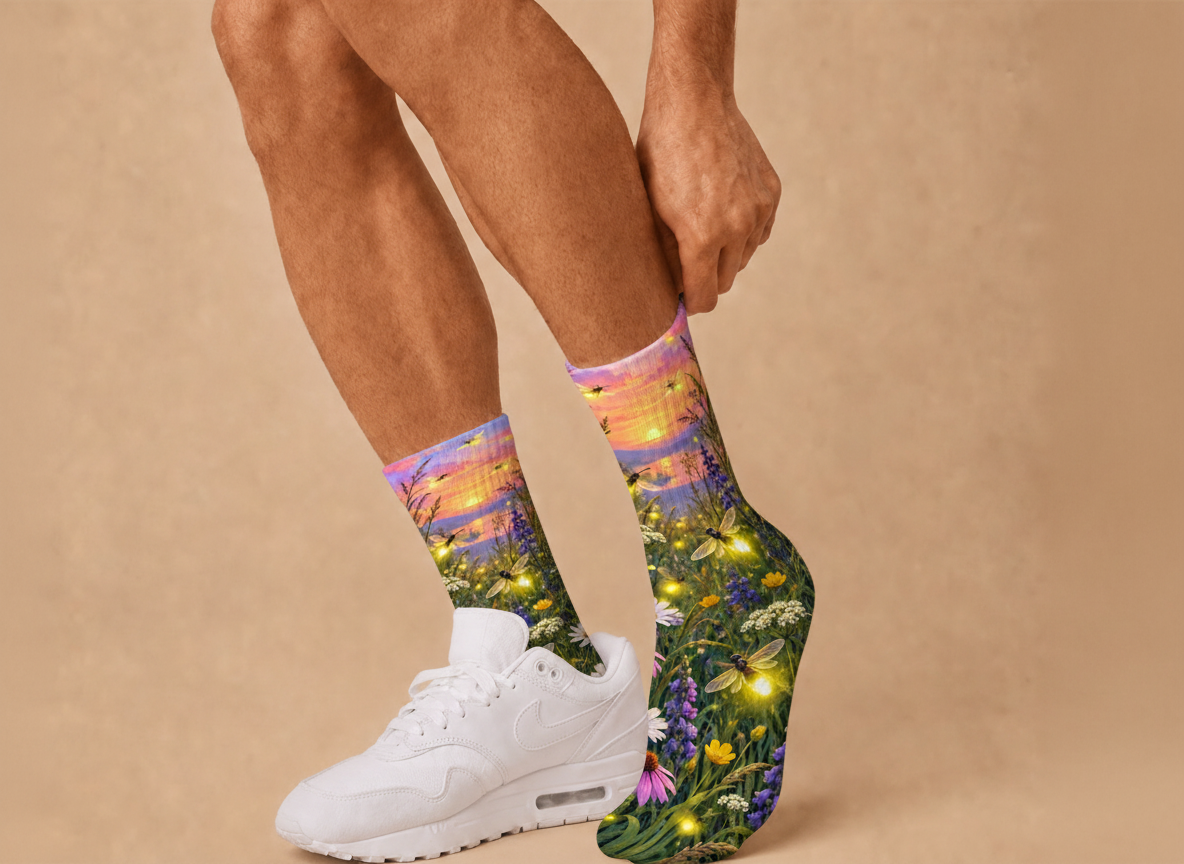Insects Firefly Sunset Meadow socks