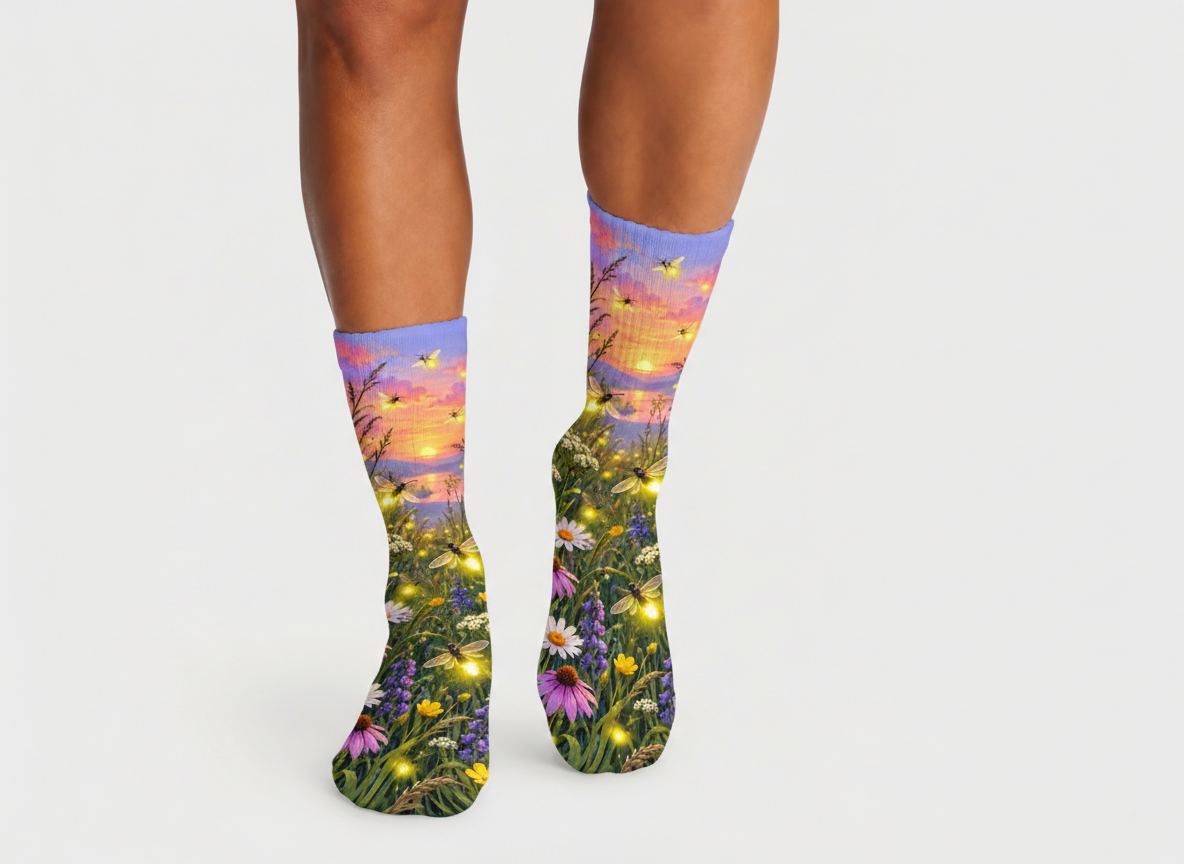 Insects Firefly Sunset Meadow socks