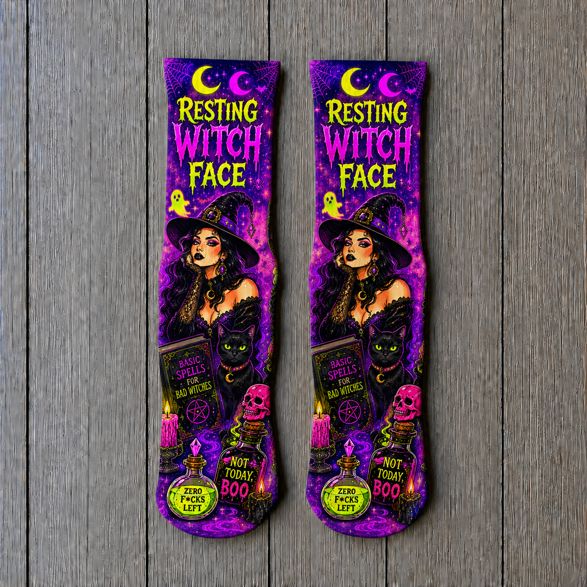 Halloween Resting Witch Face socks