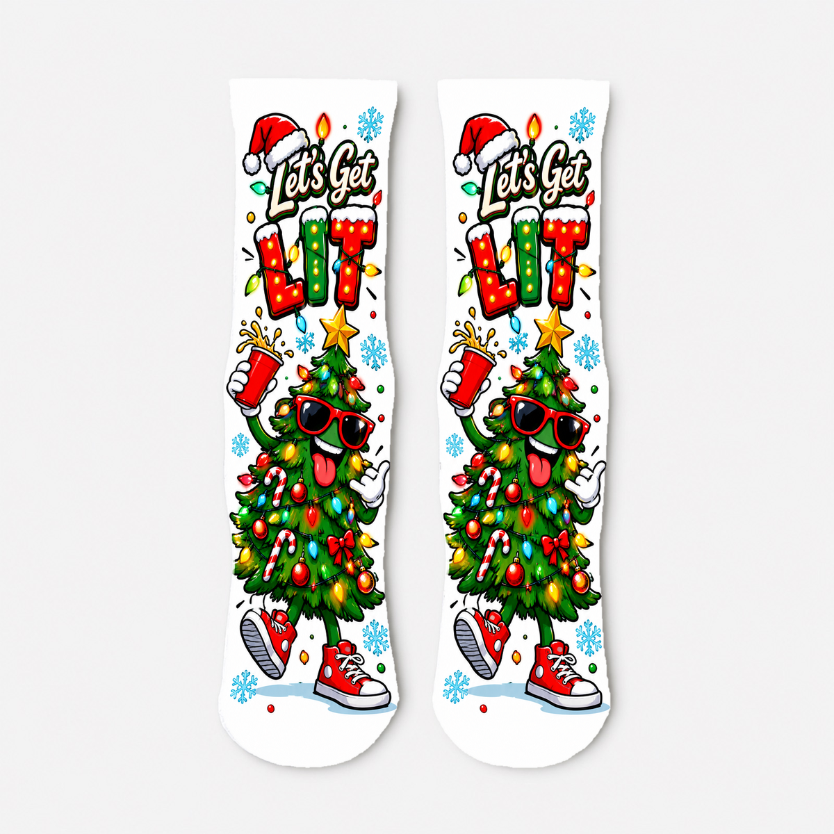Christmas 21 Lets Get Lit Tree Party socks