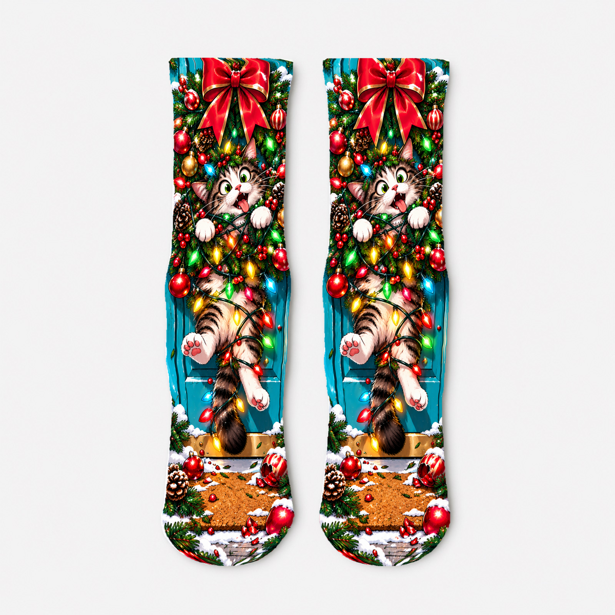 Christmas 18 Mischievous Cat Wreath socks