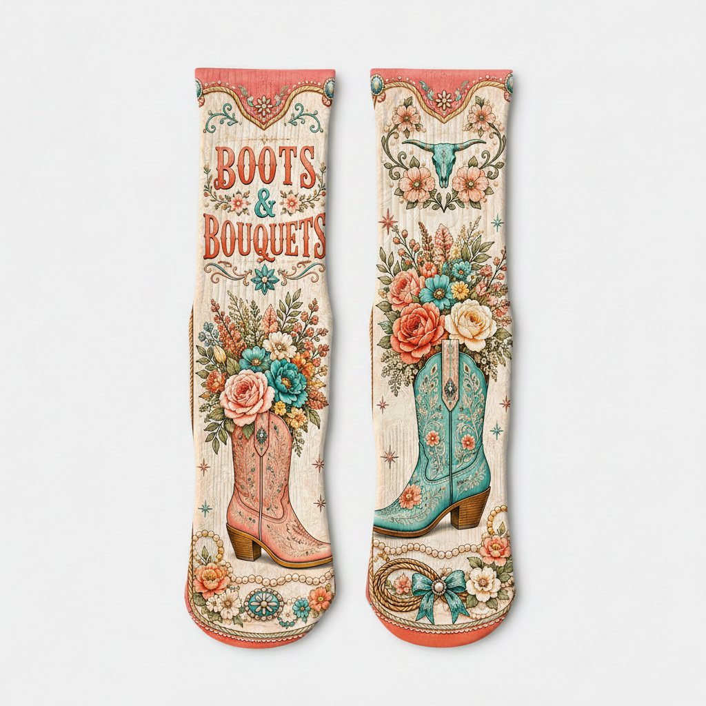 Modern Western Boots and Bouquets socks