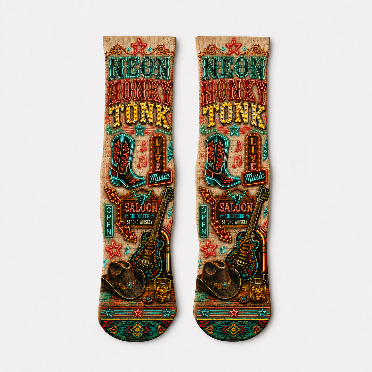 Modern Western Neon Honky Tonk socks