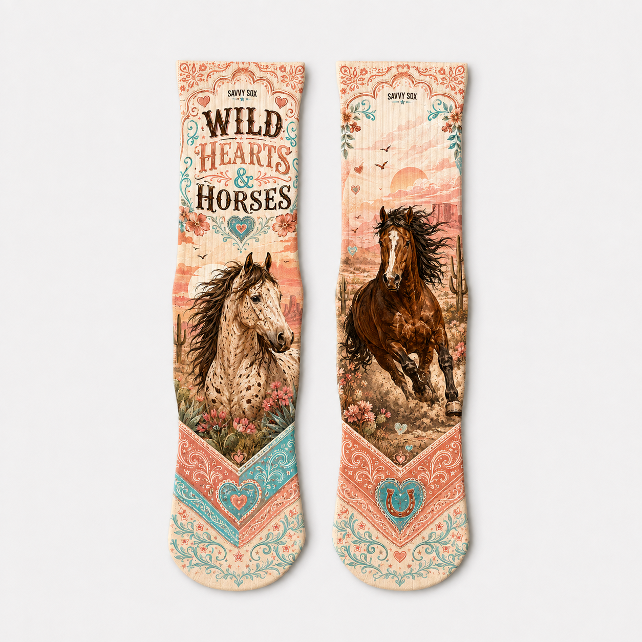 Modern Western Wild Hearts and Horses socks