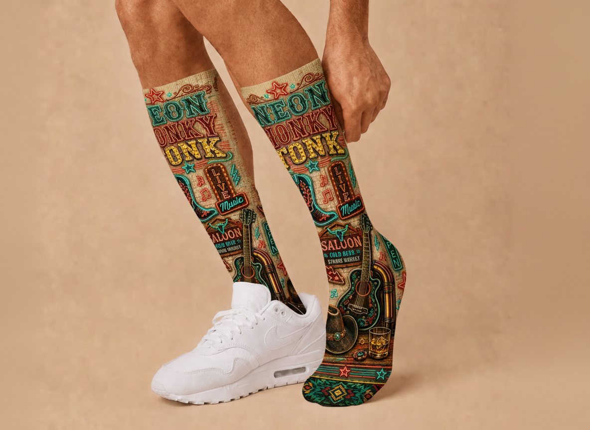 Modern Western Neon Honky Tonk socks