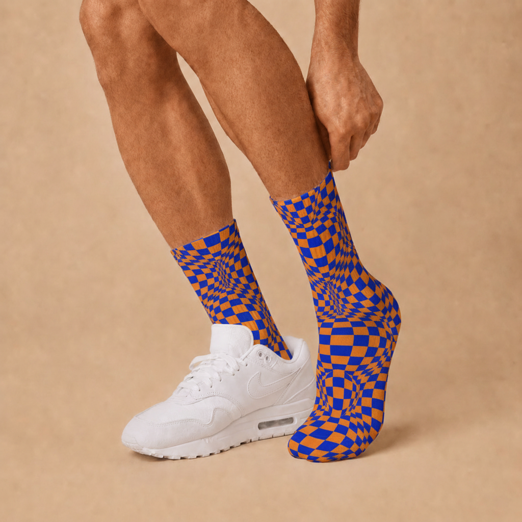 Illusion Checkerboard Orange and Blue socks