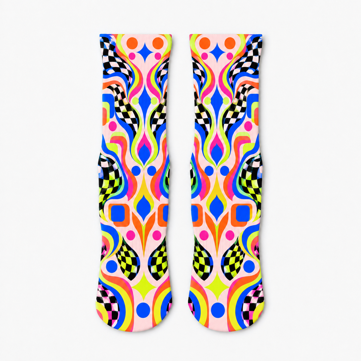 Psychedelic Checker Wave socks