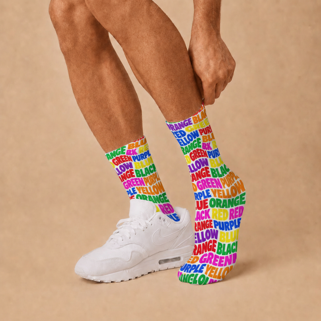 Illusion Psychedelic Word Pattern White socks