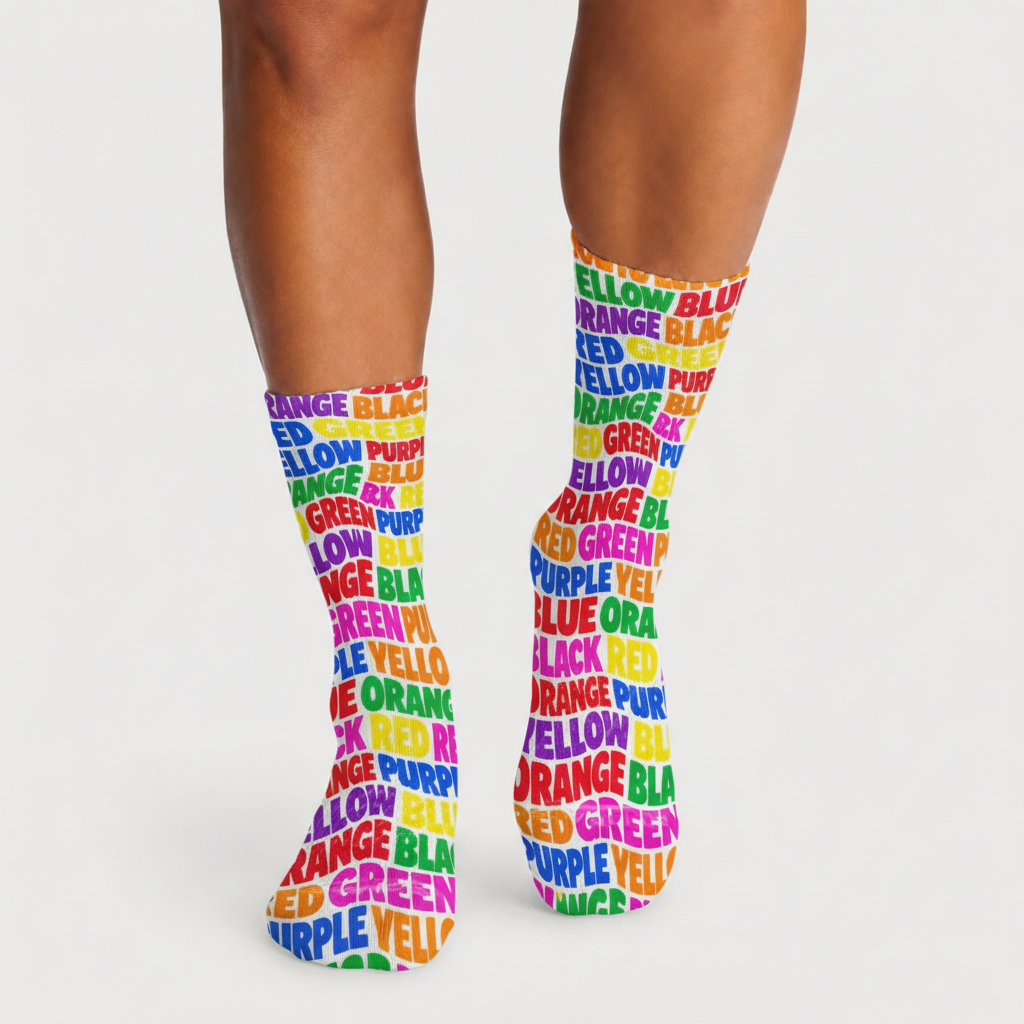 Illusion Psychedelic Word Pattern White socks