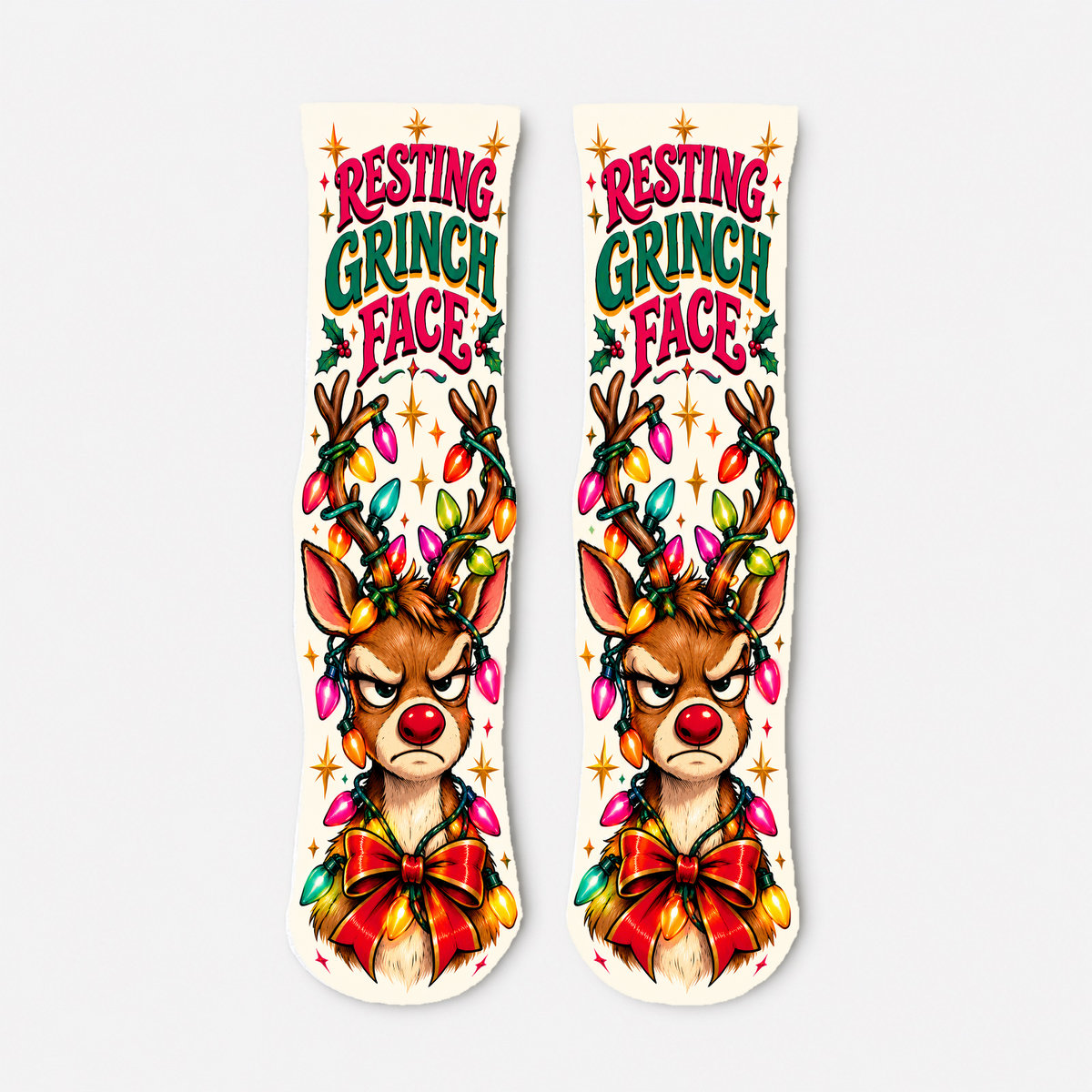 Christmas 15 Resting Grinch Face Reindeer socks