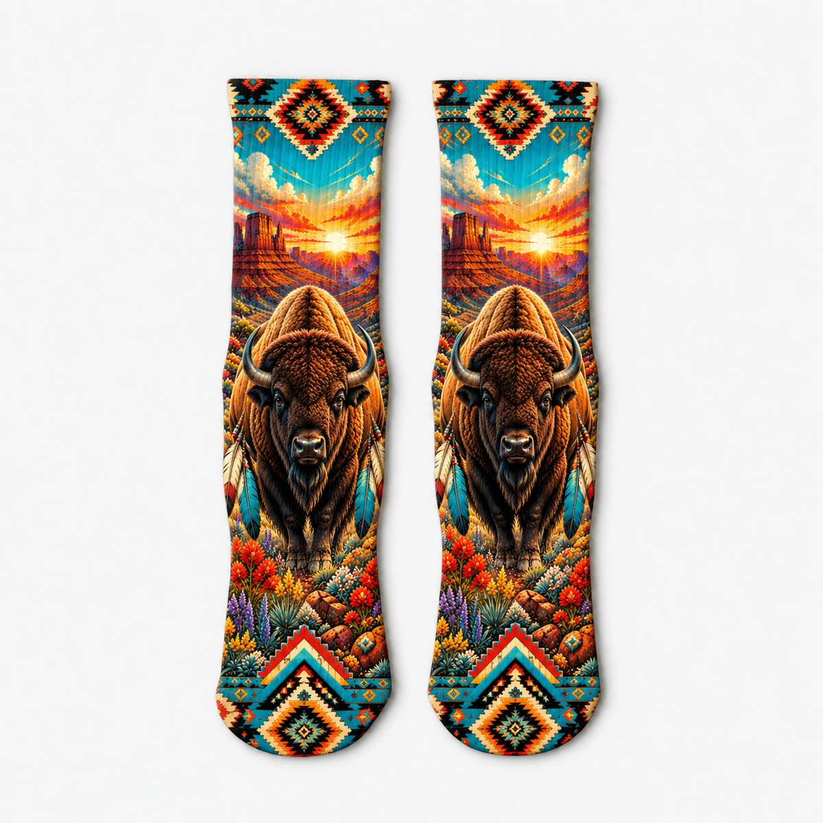 Southwestern Bison Sunset socks
