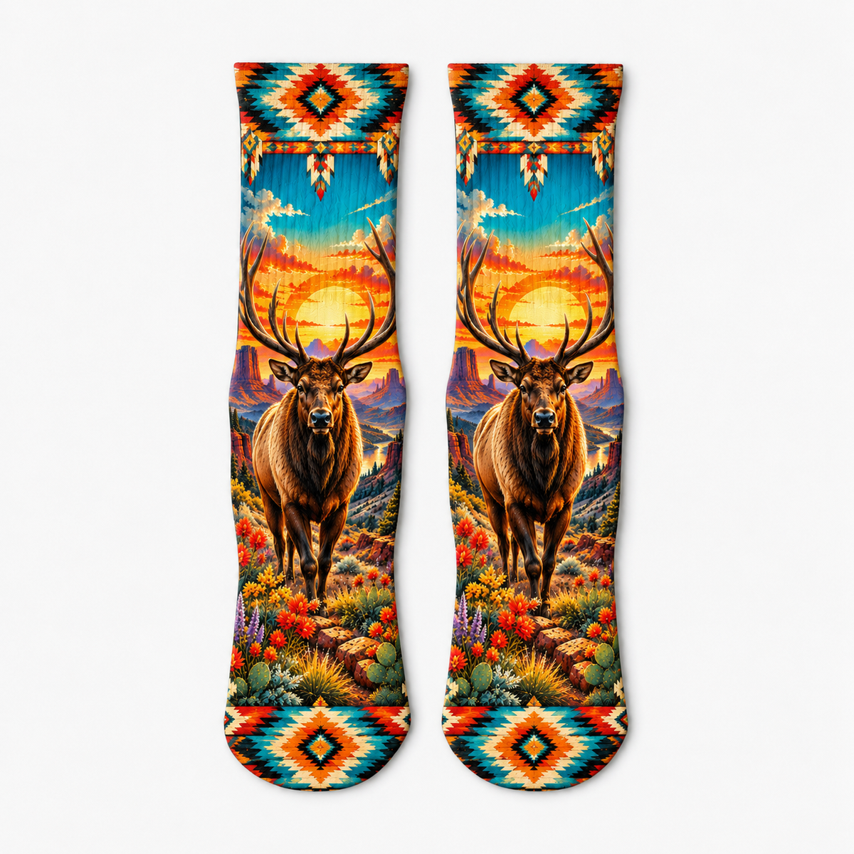 Southwestern Elk Sunset socks