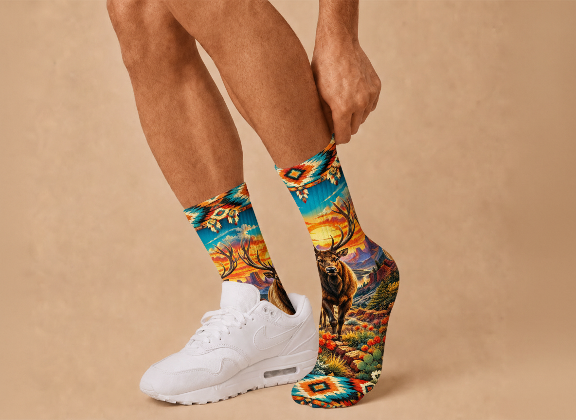 Southwestern Elk Sunset socks