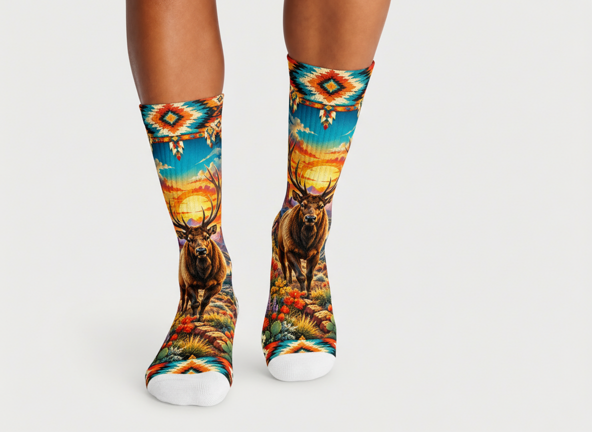 Southwestern Elk Sunset socks